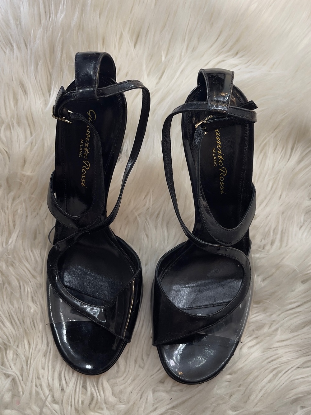 Gianvito Rossi Glossy Black Patent Leather Wrap-Strap Heels